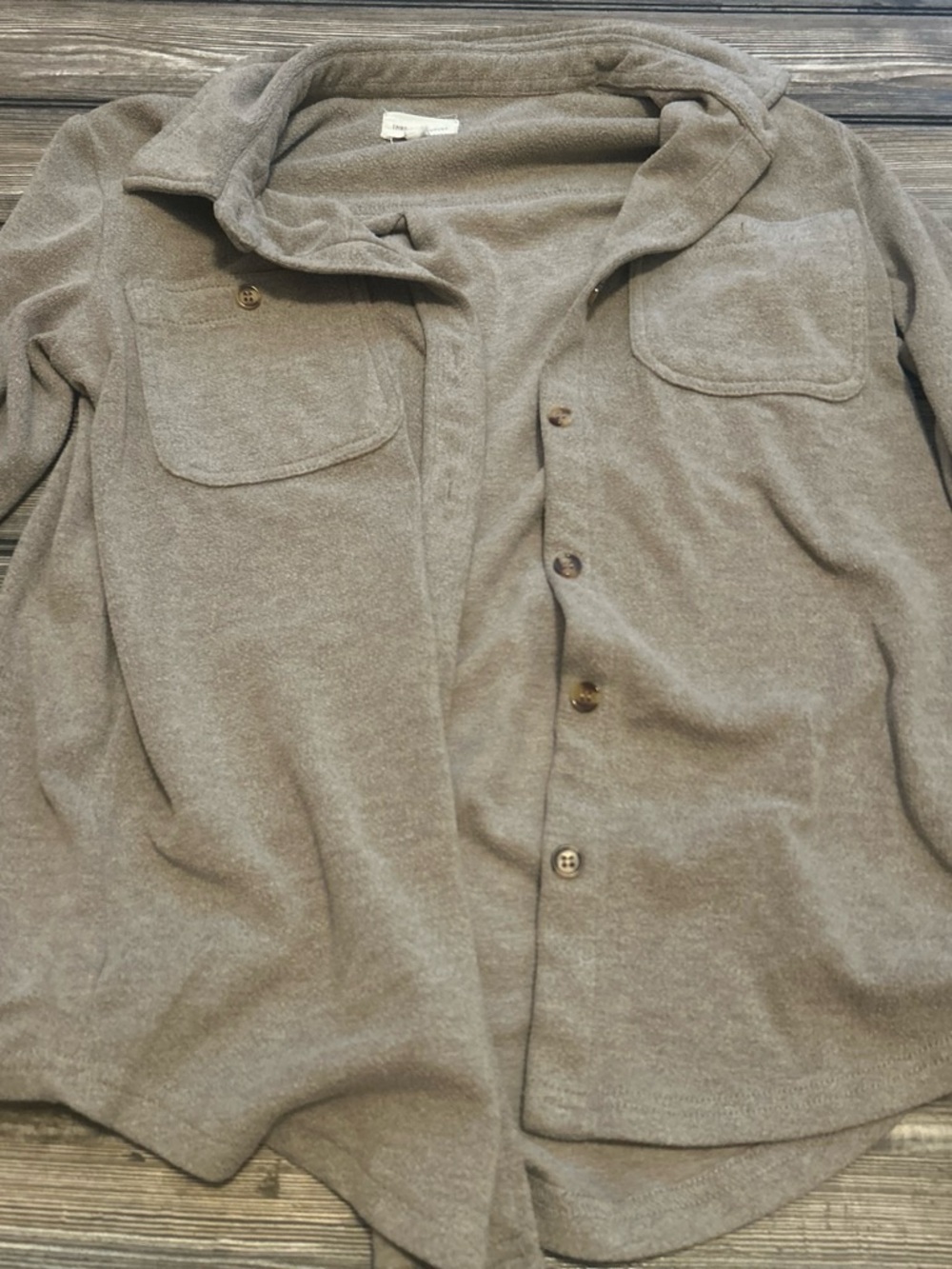 Thread & Supply Taupe Button-Up Fleece Shirt Jacket